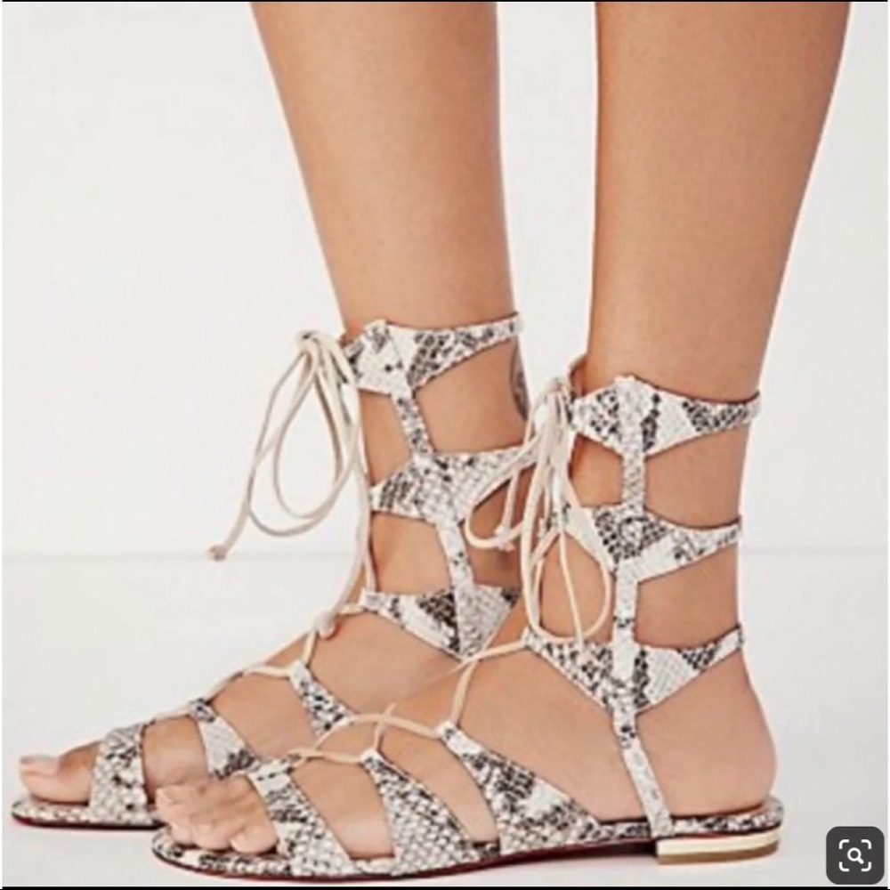 Schutz Erlina Snakeskin Laceup Sandal